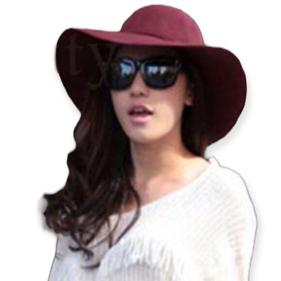 Wine Red Wide Brim Floppy Round Crown Hat NEW - Picture 3 of 3